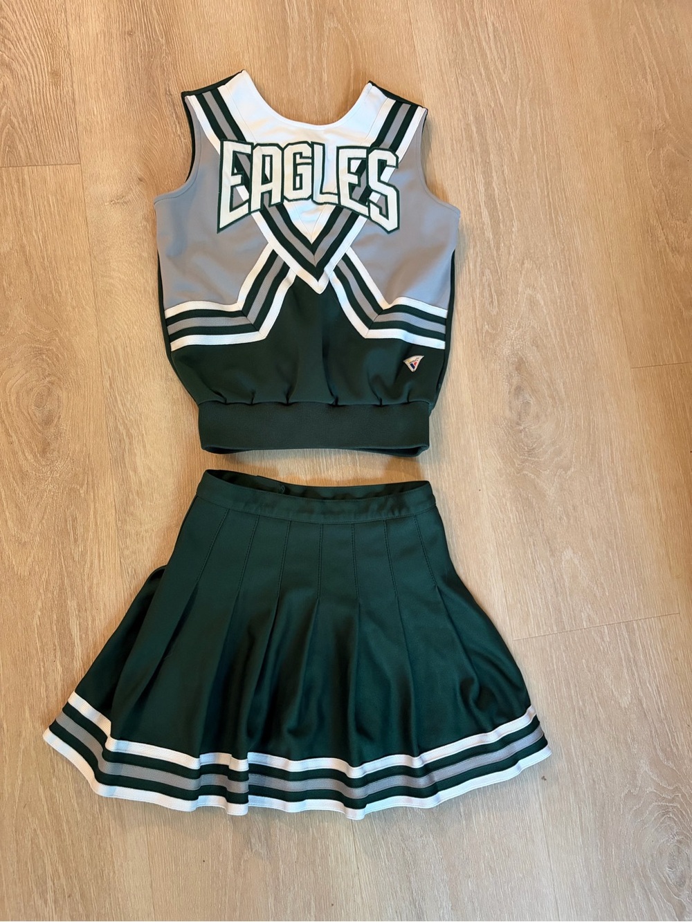 Varsity Eagles Dark Green and Gray Cheer Skirt Set